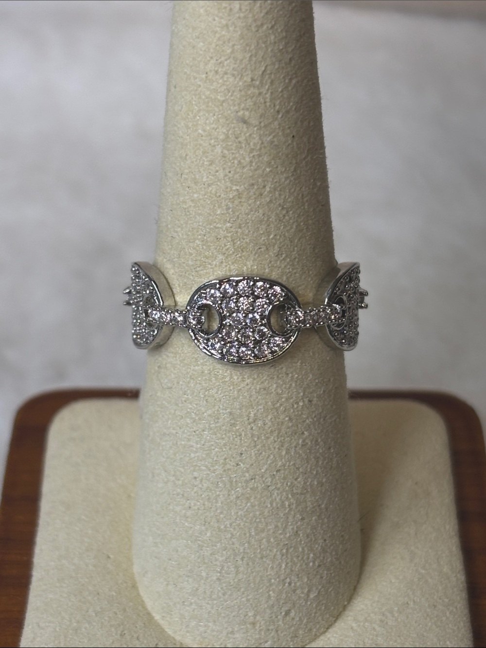 AAA CZ Gucci Puff Link Eternity Ring 18k White Gold Filled